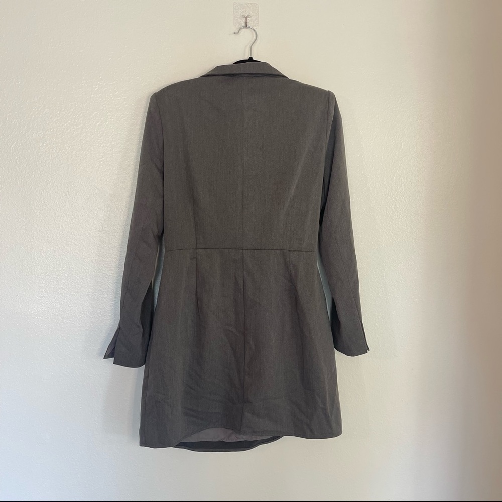 New Nasty Gal Strappy Waist Detail Cut Out Blazer Dress Size 10 Charcoal - Picture 3 of 13